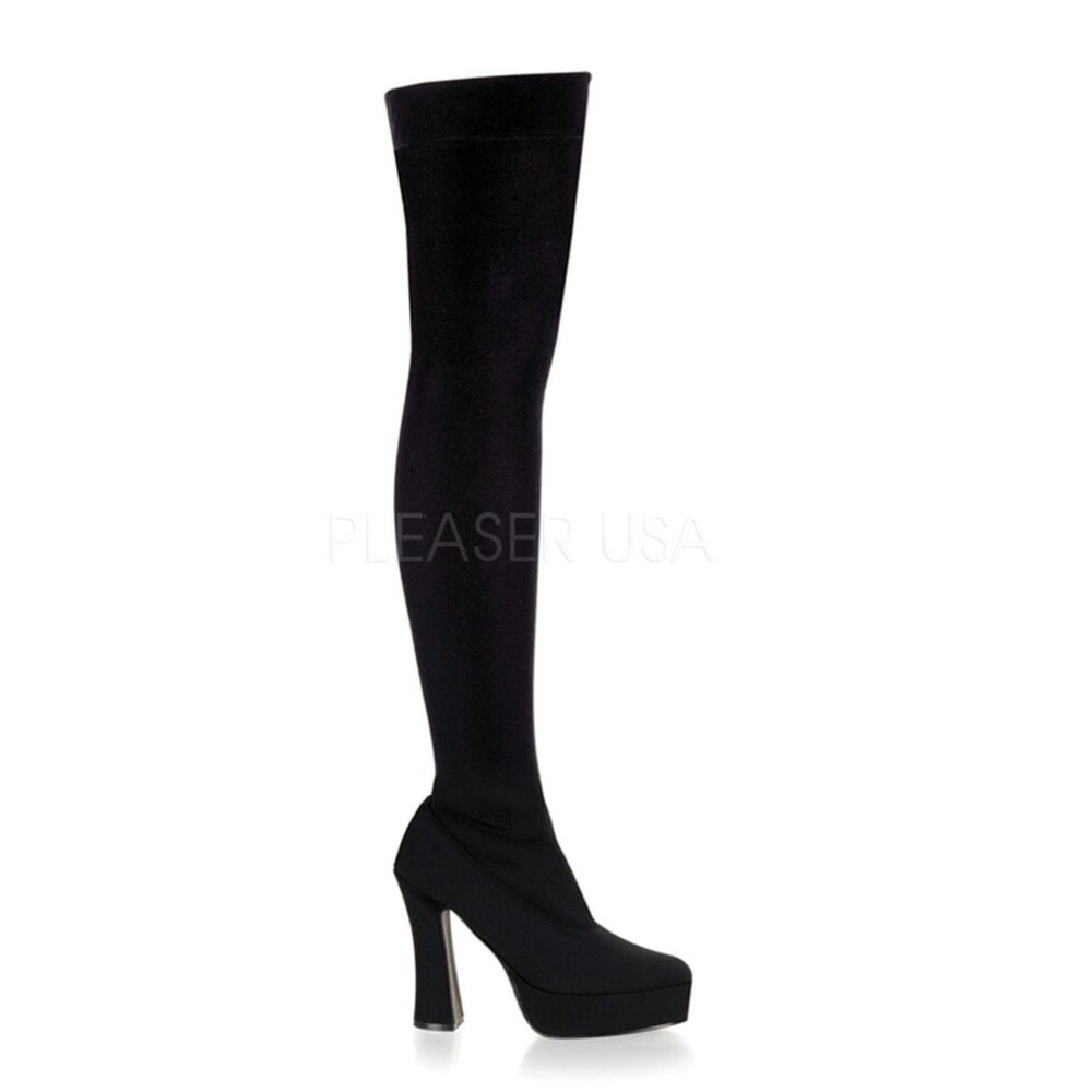 Pleaser Electra Thigh High Platform Boots Sz 14 EU 44-46 Black Drag Heels (Z10)